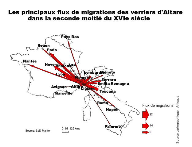 Carte. Migrations, verriers altarais, 1550-1600