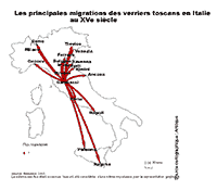 Carte. Migrations, verriers toscans, 15e s.
