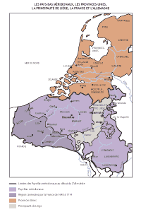 Carte. Pays-Bas méridionaux, Provinces-Unies et principauté de Liège.