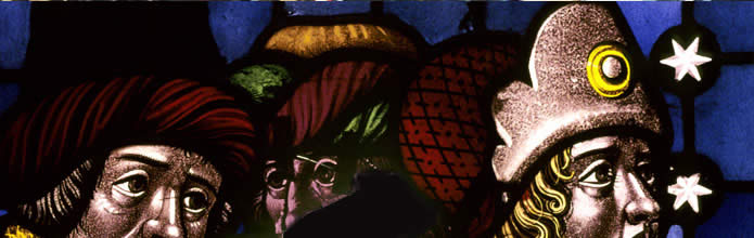 Vitrail, détail d'une scène de la vie de saint Étienne dans la cathédrale Saint-Étienne de Sens, baie 120 (état en 2001) (voir article de M. Hérold)