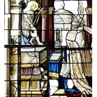 Photographie : Liège, basilique Saint-Martin, détail d’un vitrail (cliché I. Lecocq)